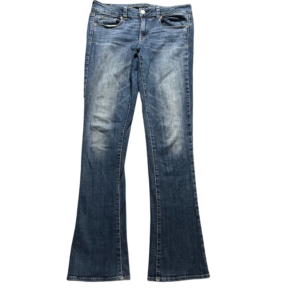 American Eagle Skinny Kick Jeans Women 12 Long Blue Dark Wash Stretch Denim
